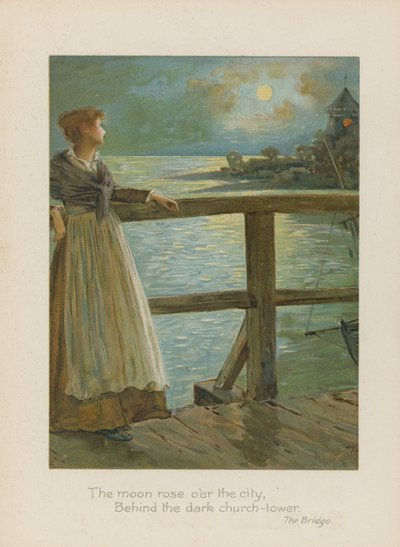 De maan kwam op boven de stad, achter de donkere kerktoren door Henry Marriott Paget